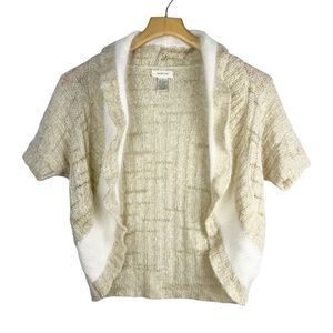 Women's Cream and White Open Front Knit Cardigan / Shrug / Bolero